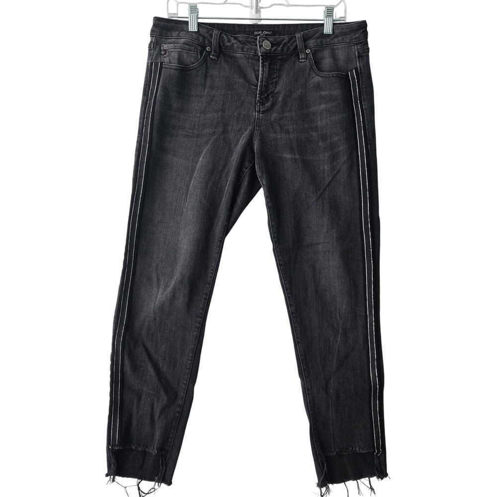 Dear John Womens 30 Black Distressed Ankle Skinny Jeans Raw Hem Y2K Grunge